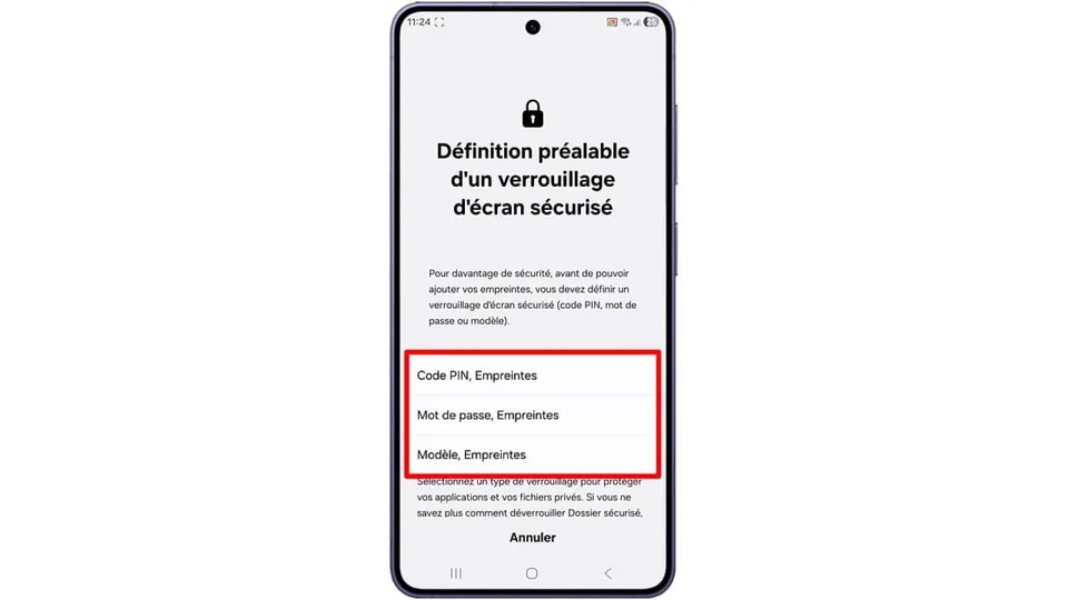 Choisissez la méthode de verrouillage que vous souhaitez utiliser.