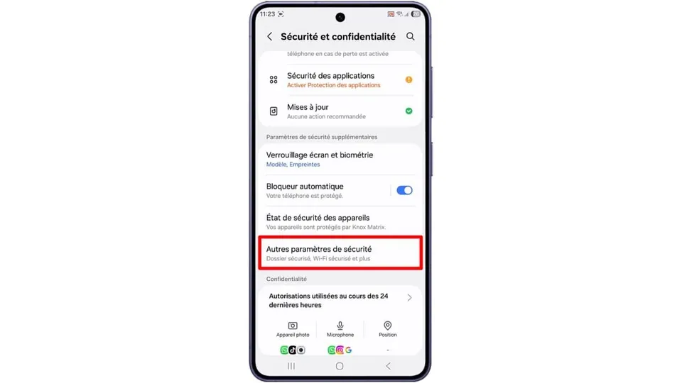 Sélectionnez « Autres paramètres de sécurité ».