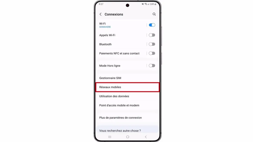 Sélectionnez ‘Réseaux mobiles’.