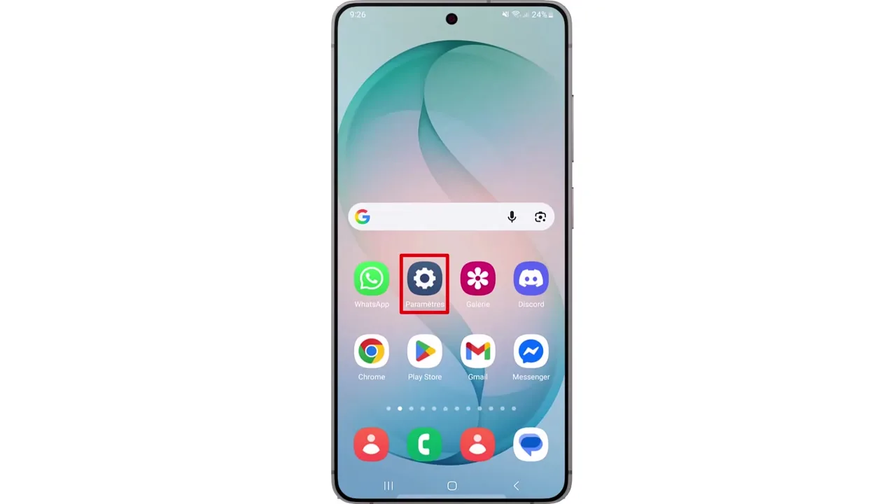 Étape 1 : Ouvrez ‘Paramètres’ sur votre Samsung S26. Ouvrez ‘Paramètres’ sur votre Samsung S26.