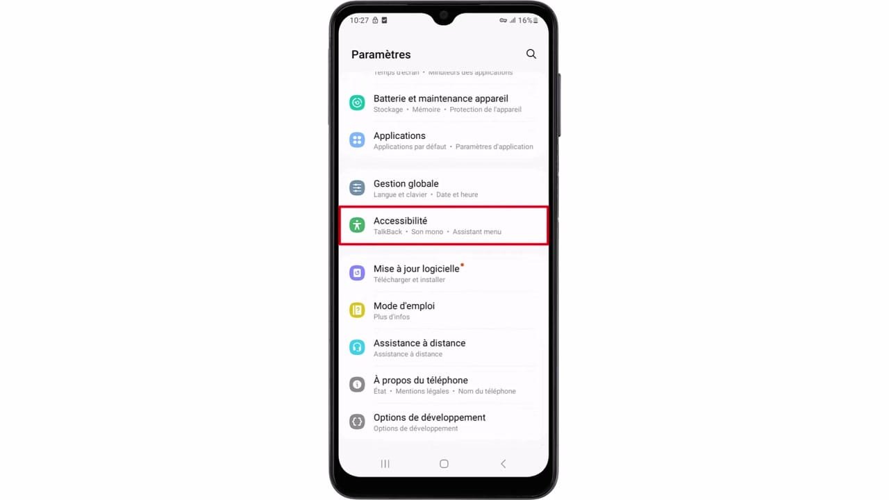 Faites défiler vers le bas puis touchez ‘Accessibilité’.
