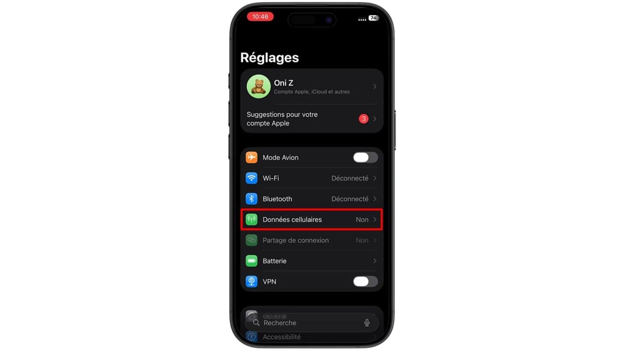 Appuyez sur « Données cellulaires ».