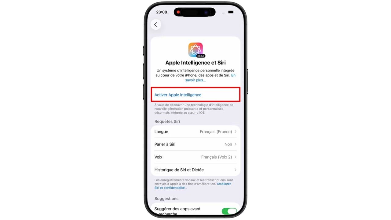 Étape 3 : Appuyez sur « Activer Apple Intelligence ». Appuyez sur « Activer Apple Intelligence ».