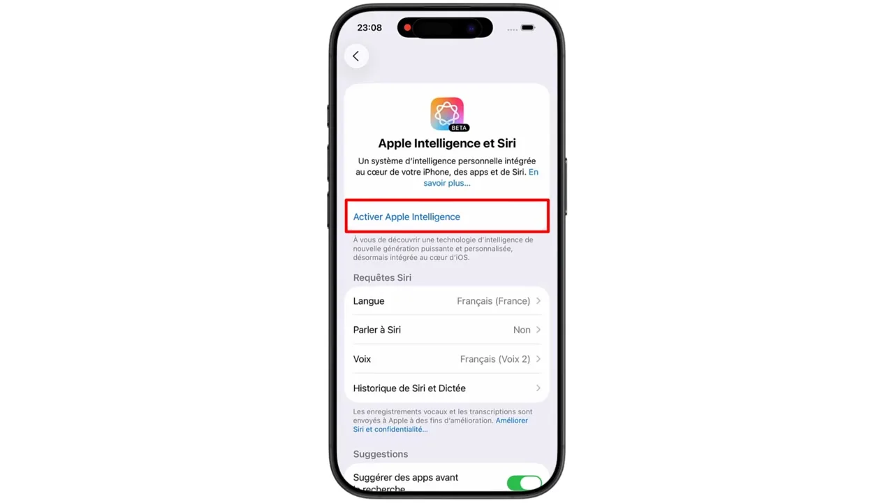 Appuyez sur « Activer Apple Intelligence ».
