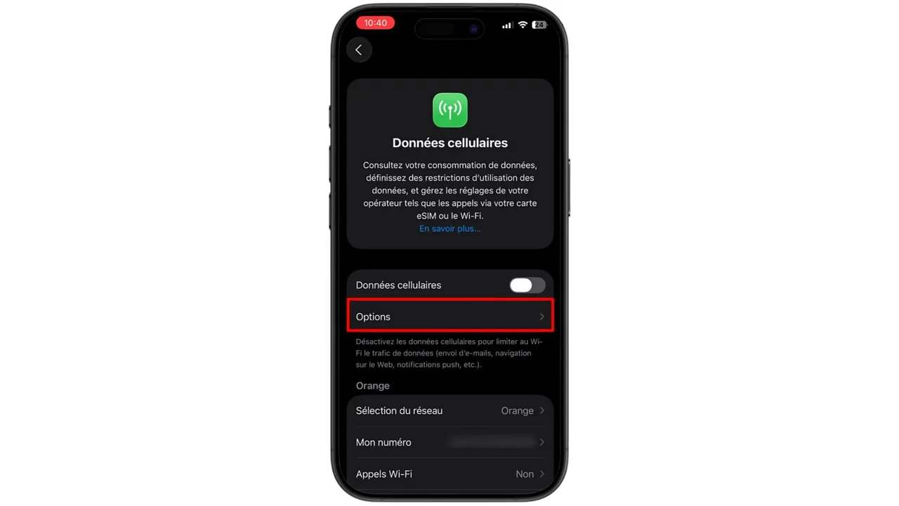 Sélectionnez « Options ».
