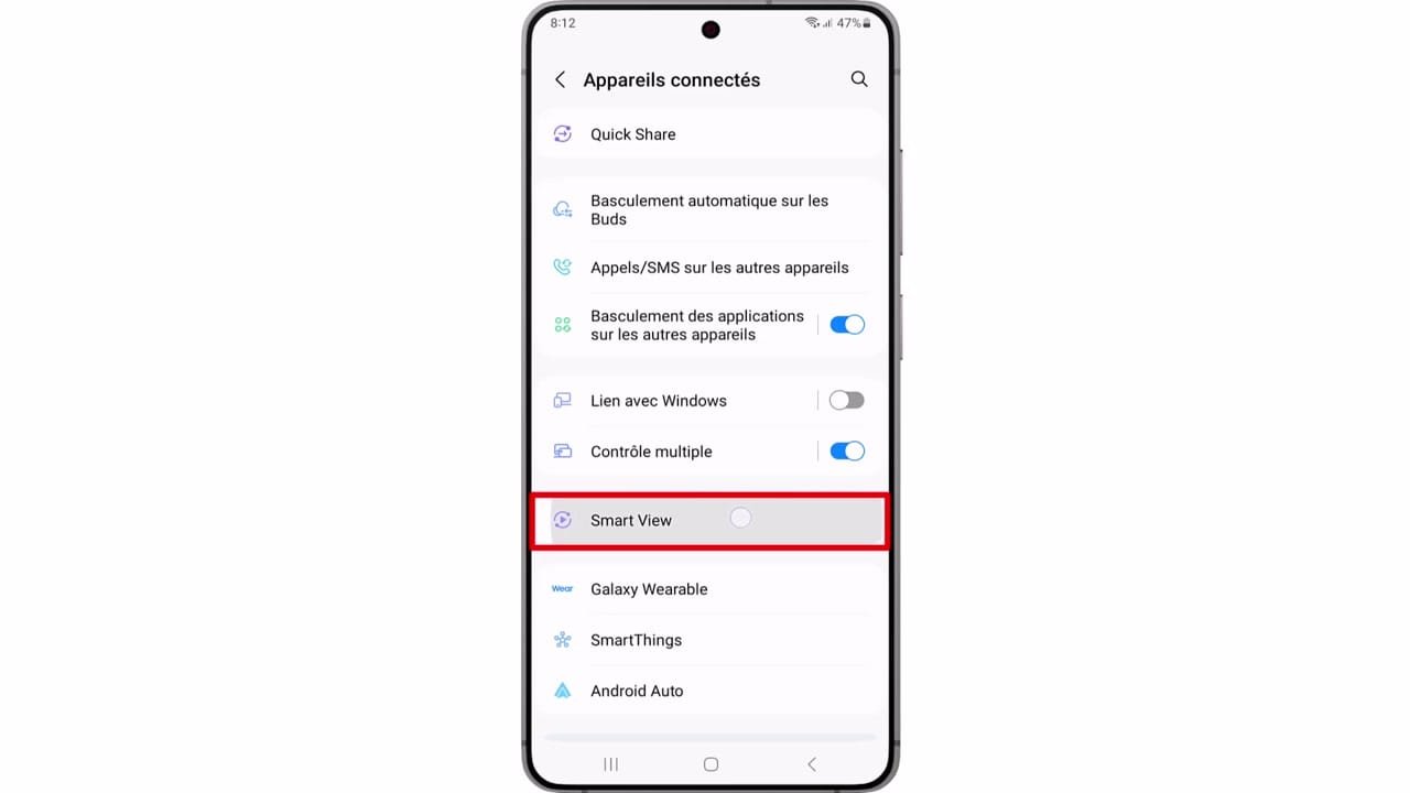 Appuyez sur ‘Smart View’.