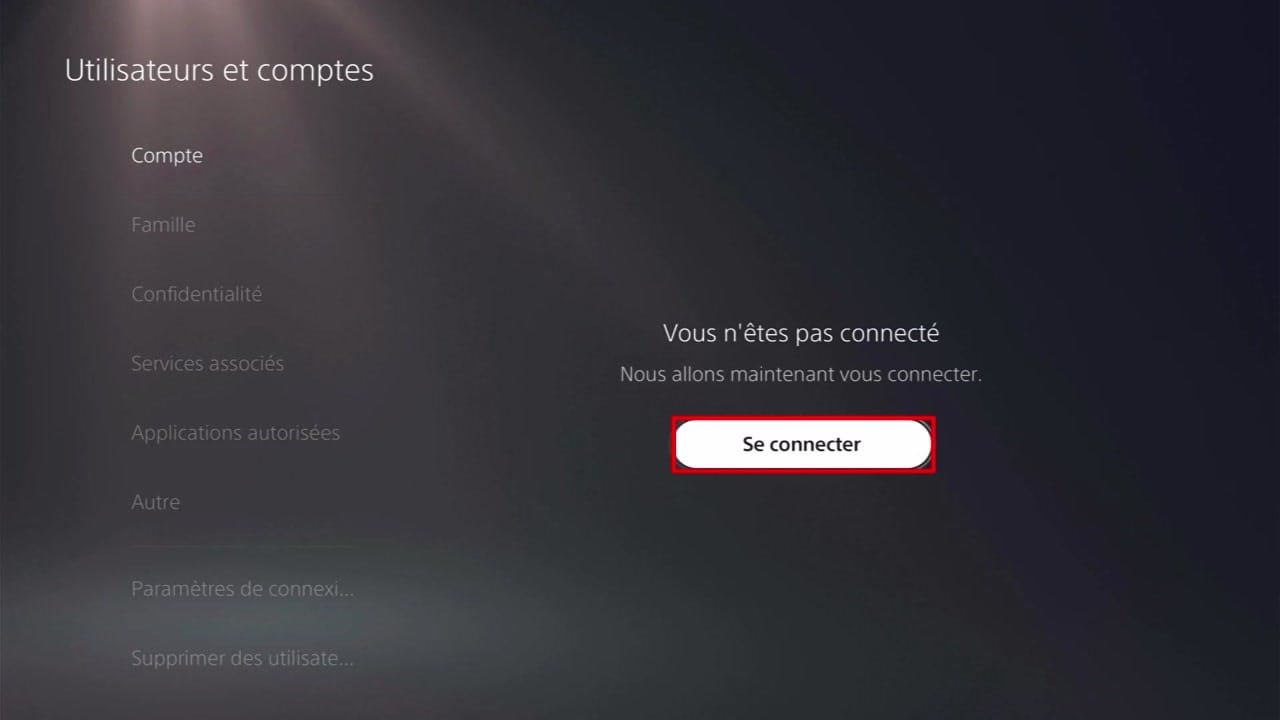 Dans le menu ‘Compte’, sélectionnez ‘Se connecter’.