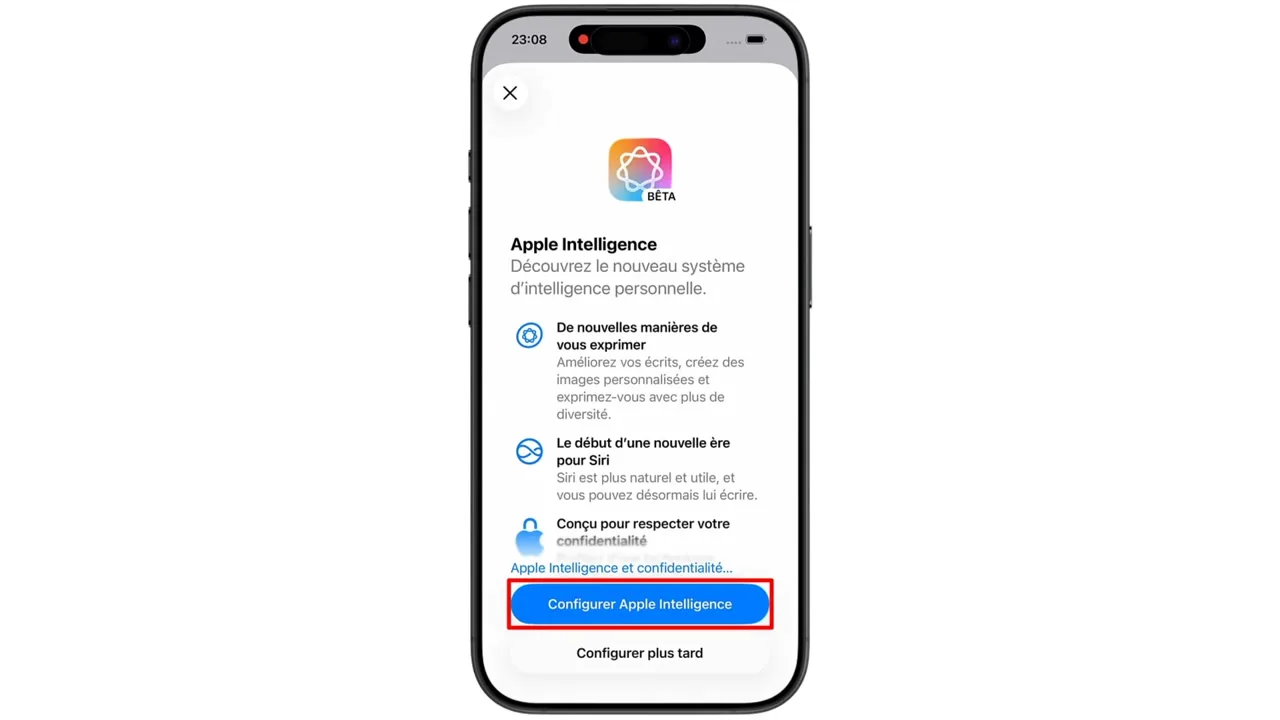 Sélectionnez « Configurer Apple Intelligence ».