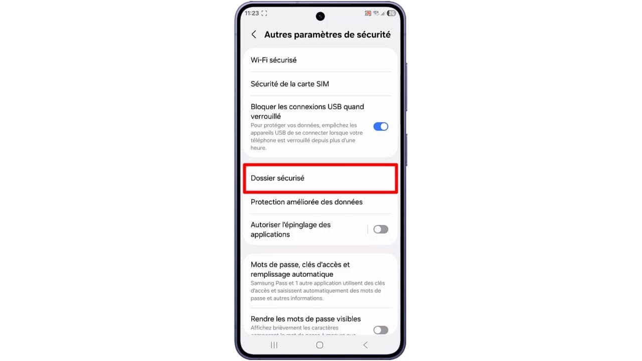 Étape 4 : Appuyez sur « Dossier sécurisé ». Appuyez sur « Dossier sécurisé ».