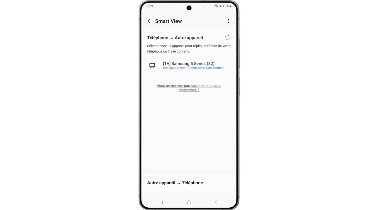 Étape 4 : Attendez que votre téléphone détecte votre télévision. Attendez que votre téléphone détecte votre télévision.