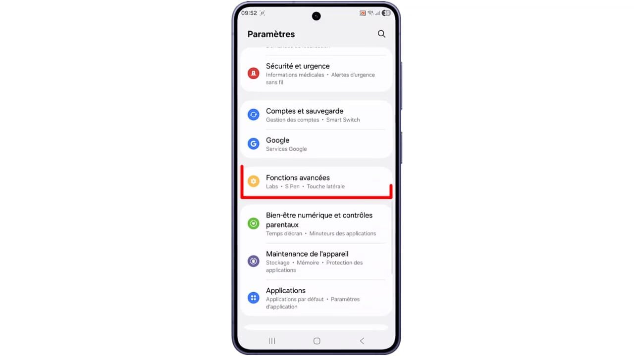 Étape 4 : Accédez à 'Fonctions avancées' Accédez à 'Fonctions avancées'
