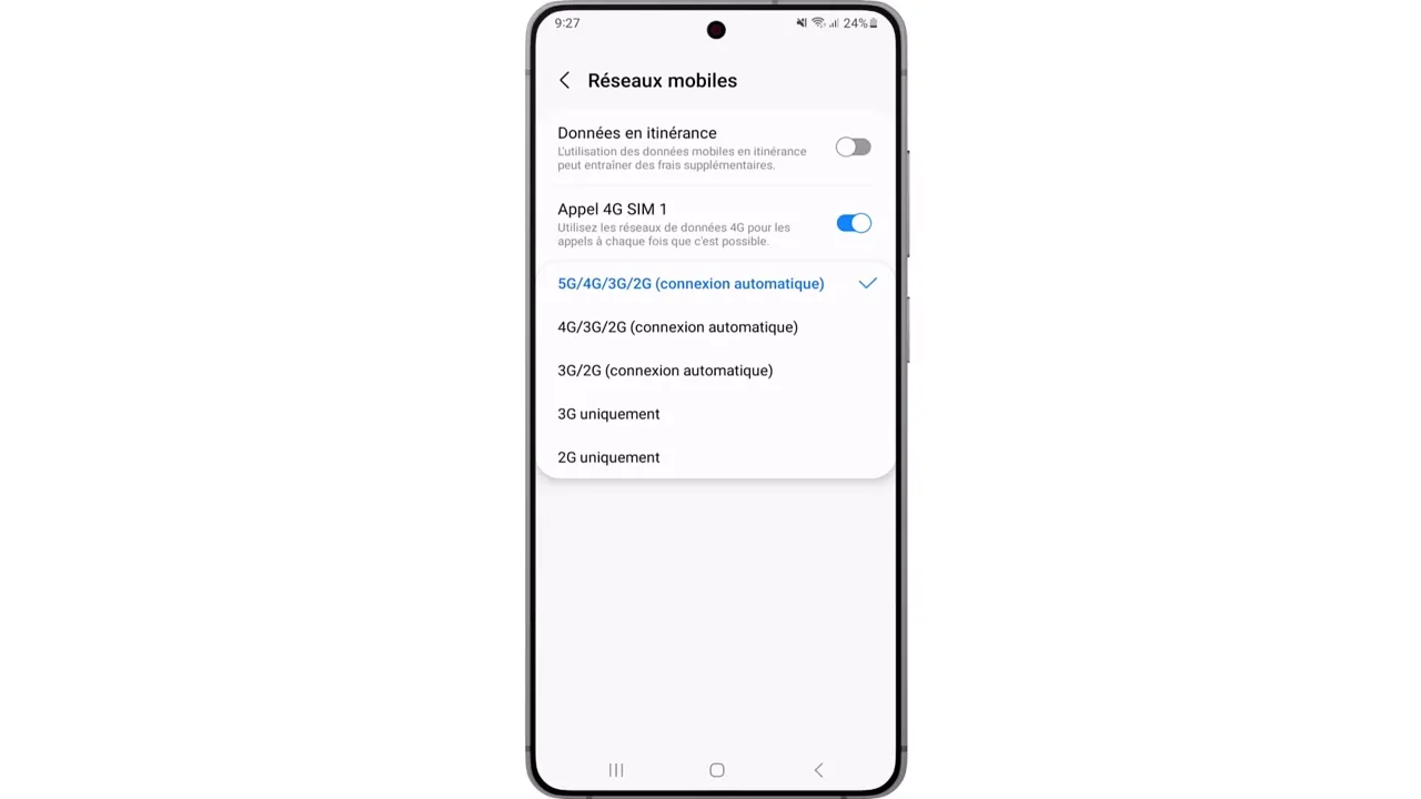 Étape 5 : Choisissez l’option contenant 5G (par exemple ‘5G/LTE/3G/2G’). Choisissez l’option contenant 5G (par exemple ‘5G/LTE/3G/2G’).