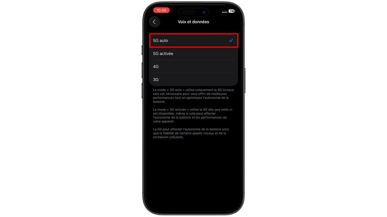 Choisissez ensuite « 5G Auto ».