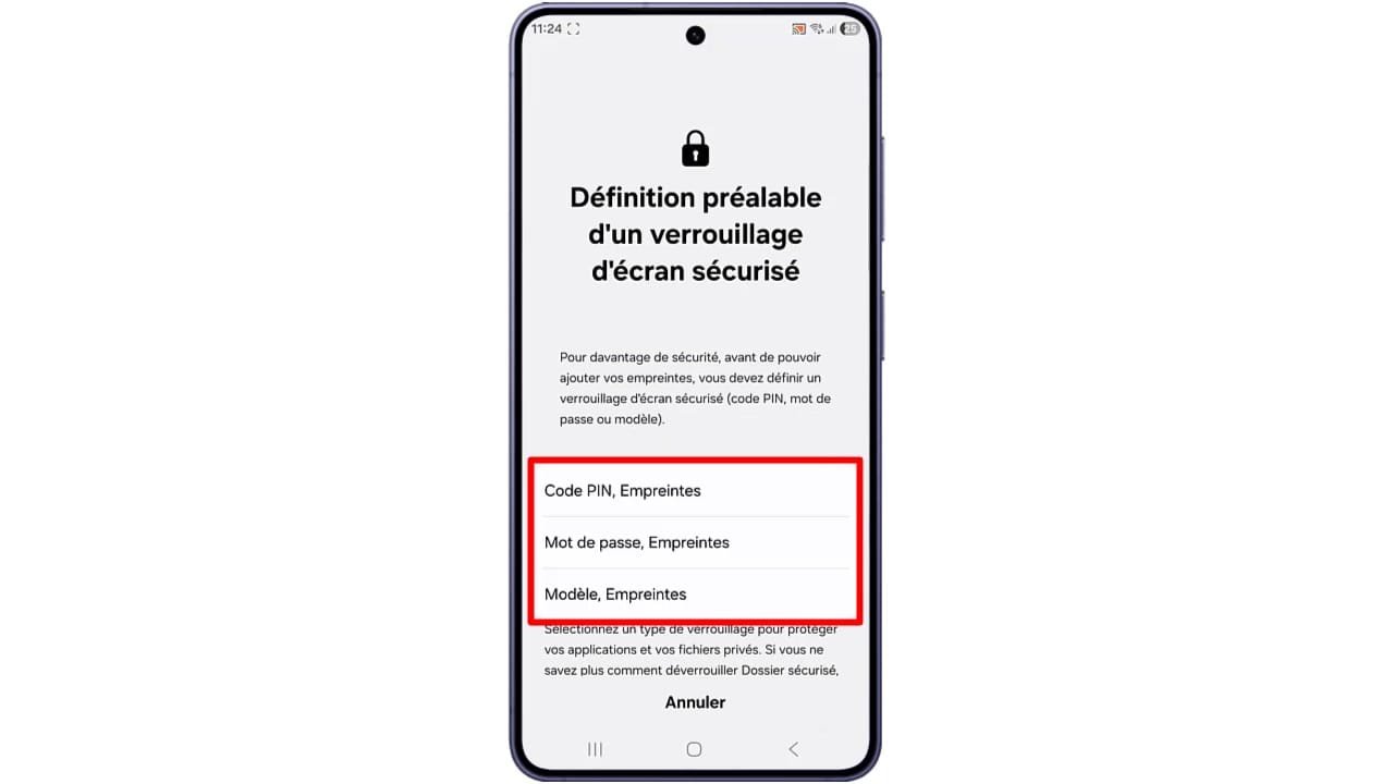 Étape 6 : Choisissez la méthode de verrouillage que vous souhaitez utiliser. Choisissez la méthode de verrouillage que vous souhaitez utiliser.