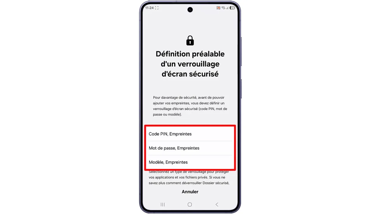 Étape 6 : Choisissez la méthode de verrouillage que vous souhaitez utiliser. Choisissez la méthode de verrouillage que vous souhaitez utiliser.