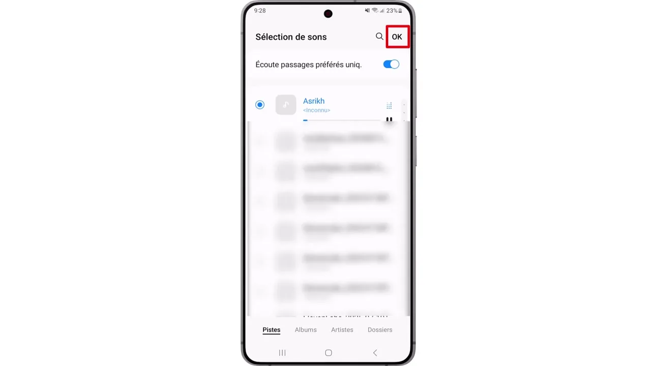 Appuyez sur ‘OK’ pour confirmer.